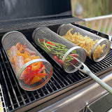 Portable Rolling BBQ Grilling Basket for Outdoor Camping and Kitchen Use